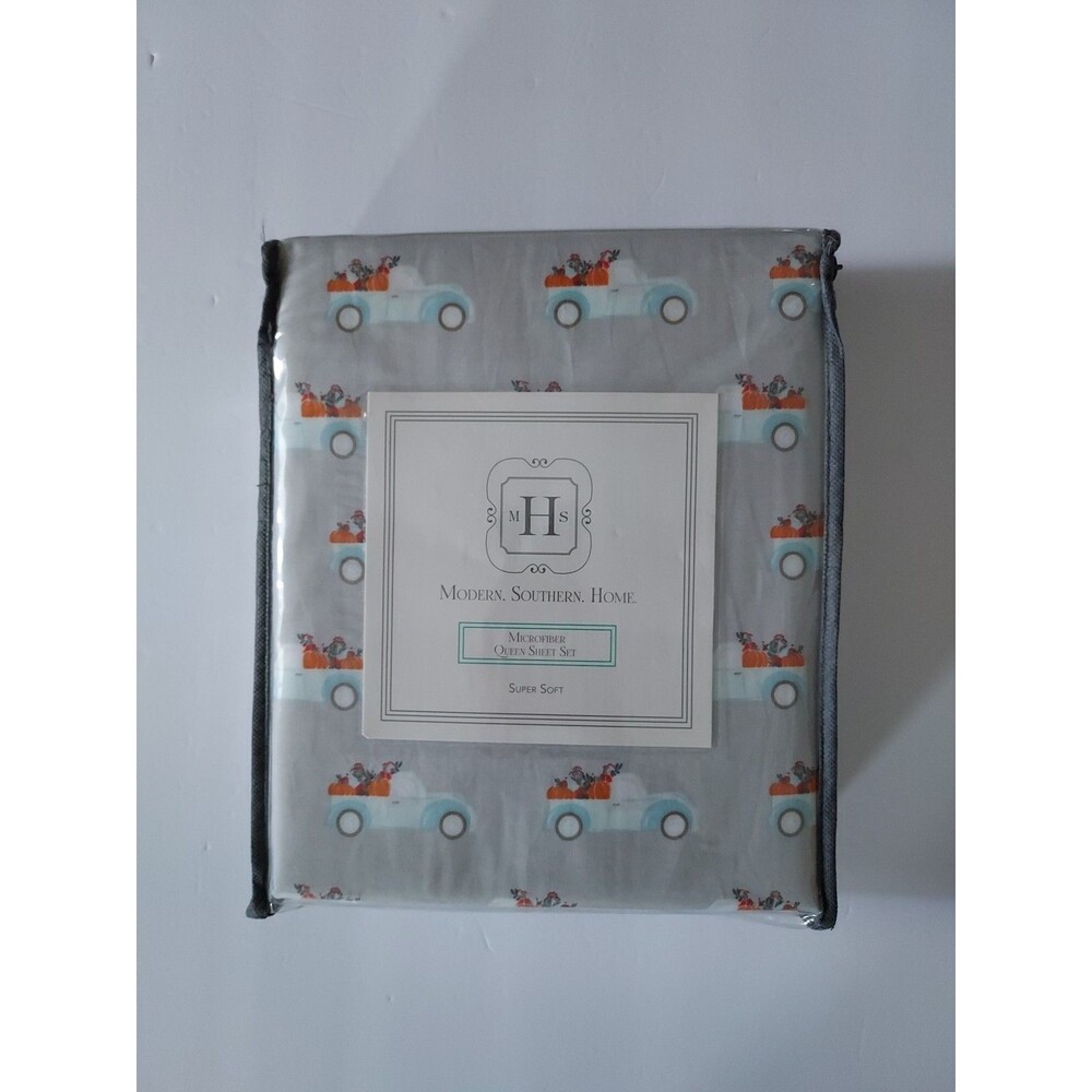 Modern Southern Home Trucks Print Microfiber Queen Size Sheet Set 4 Pieces